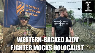 Azov Fighter Visits Auschwitz to Mock Holocaust Victims [upl. by Erdnoed]