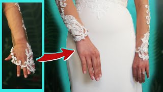 Easy DIY How to Shorten LACE SLEEVES Wedding Dress sewwithme [upl. by Sipple548]