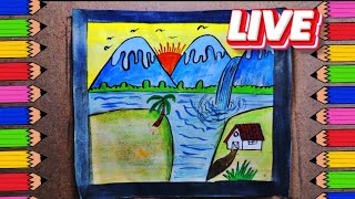 Amazing Village Scenery Drawing  How To Draw Prakritik Drishya with pencil  Landscape drawing 🔥🔥 [upl. by Aillicirp]