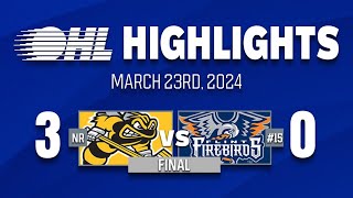 OHL Highlights Sarnia Sting 3  Flint Firebirds  March 23rd 2024 [upl. by Inaoj]