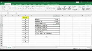 AULA 30 – CALCULANDO QUANTIS MÉDIA VARIÂNCIA DESVIO PADRÃO E COEFICIENTE DE VARIAÇÃO NO EXCEL [upl. by Ruthe]