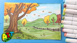 How to Draw a Fall Landscape [upl. by Idleman]