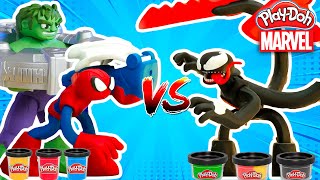 PLAY DOH Marvel SPIDERMAN recibe ayuda de HULK para enfrentar a VENOM Playset [upl. by Arhaz691]