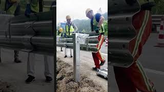 W Beam Guardrail installation process goodtools short [upl. by Andonis]