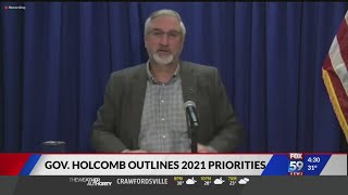 Indiana Gov Holcomb outlines 2021 priorities [upl. by Eihctir943]