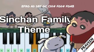 Shinchan Family Theme ❤️🙂  Piano tutorial with notes🎹🎶  Slow Down To 075x [upl. by Suneya]