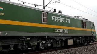 WAG9HC 33695 UNIQUE SILVERDARK GREENYELLOWDARK GREEN FREIGHT ENGINE HAULS ALLAHABAD TRAUN [upl. by Paula708]