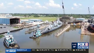 WWII Navy destroyer USS Kidd placed in drydock in Houma for refurbishing as tourist attraction [upl. by Lowney]