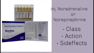 inj Noradrenaline or norepinephrine class action uses side effects [upl. by Gilligan]