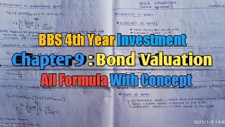 Bond Valuation  BBS 4th Year  Fundamentals Of Investment  Chapter 9  Part1  All Formula [upl. by Stannwood]