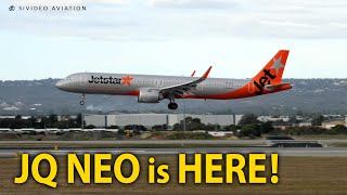 A321 NEO  Jetstar Airways VHOFU arriving on RW03 at Perth Airport [upl. by Lainahtan75]