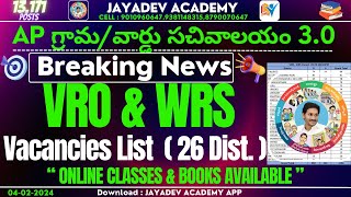 AP GramaWard Sachivalayam 30  VRO amp WRS  Vacancies List 26 Dist  Breaking News  Notification [upl. by Reyaht]