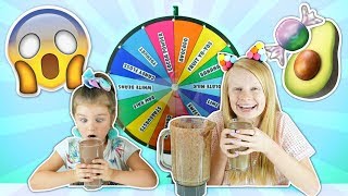 MYSTERY WHEEL OF SMOOTHIE CHALLENGE omg  Fizz Sisters [upl. by Haon508]