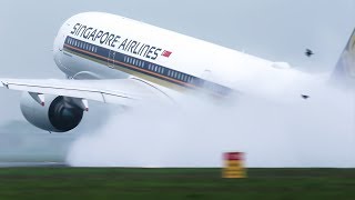 Super Wet takeoff form Polderbaan A350 B747 B787 B777 Singapore KLM Jet Airways Air Canada [upl. by Bobette]