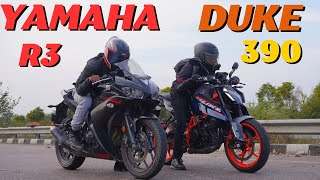 2024 Duke390 vs Yamaha R3 Drag Race 🔥🔥 Most Awaited Race  The UP46 Rider [upl. by Waverley]