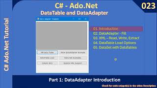 Data Adapter  Part 1  SqlDataAdapter and DataSet  Ado Net Tutorial 023 [upl. by Joanie444]