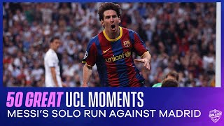 50 Great UCL Moments Lionel Messis Solo Run vs Real Madrid in 2011  CBS Sports Golazo [upl. by Yelreveb]