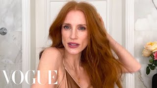 Jessica Chastain on Dry Skin Care Face Slapping amp Kardashian Influences  Beauty Secrets  Vogue [upl. by Ahswat]