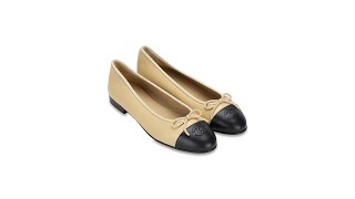 Chanel Lambskin Cap Toe CC Ballerina Flats Beige Black Sz 40C [upl. by Navap]