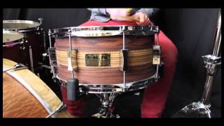 PorkPie USA 13x7 Custom Rosewood w Zebrawood inlays over Maple Shell Snare Drum [upl. by Eelrehpotsirhc]