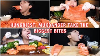 the HUNGRIEST mukbanger take the BIGGEST bites  mukbang compilation  asmr eating sounds [upl. by Anyahc]