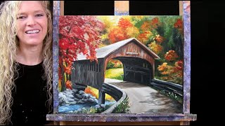 Learn How to Draw and Paint with Acrylics quotCOUNTRY BRIDGEquot Easy Beginner Autumn Landscape Painting [upl. by Lebam]