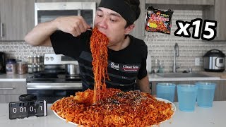 Most Korean Fire Noodles Ever Eaten x15 Packs  불닭 볶음면 도전 [upl. by Liberati]