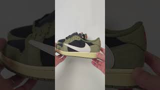 UA Jordan 1 Low Travis Scott Black Olive Unboxing Wonderkicks [upl. by Eenehs]