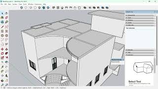 Sketchup for beginners  Curved railings Doors windows of upper floors [upl. by Lesly]