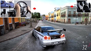 Forza Horizon 5  Drifting Skyline R34 in City w900° Steering Wheel Setup [upl. by Sillyrama586]