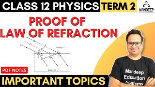 Proof of Law of Refraction Class 12 Term 2 Using Huygens Principles or Wave Theory of Light [upl. by Stavros]