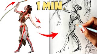 Draw ANY Pose in 1 Minute Gesture Drawing Practice [upl. by Ilohcin]