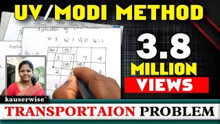 Transportation problem  MODI method  U V method with Optimal Solution  kauserwise [upl. by Alcinia]