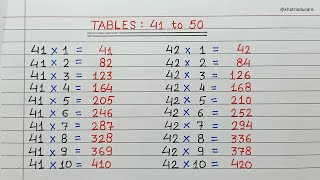 Table 41 to 50  41 to 50 tables  Pahada 41 to 50  Table 41 se 50 tak  Learn table of 41 to 50 [upl. by Netaf]