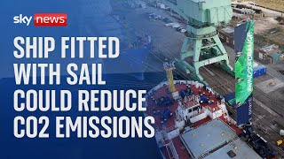 Commercial ship with a fitted sail is trialled in the UK to reduce carbon emissions [upl. by Ydde347]