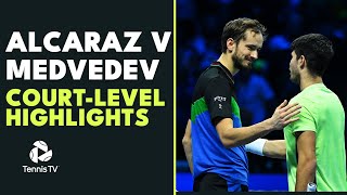 Carlos Alcaraz vs Daniil Medvedev CourtLevel Highlights  Nitto ATP Finals 2023 [upl. by Aseiram]