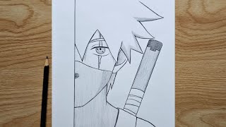 Easy anime half face drawing  How to draw Anime Ninja  Kakashi  step by step  naruto tutorial [upl. by Gnex]