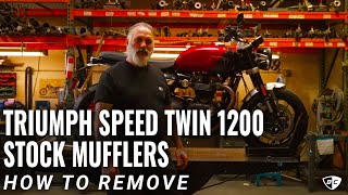 How to Remove Stock Mufflers on Triumph Speed Twin 1200 [upl. by Amery]