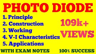 PHOTODIODE  PRINCIPLE CONSTRUCTION WORKING VI CHARACTERISTICS OF PHOTO DIODE  EXAM NOTES [upl. by Hourihan]