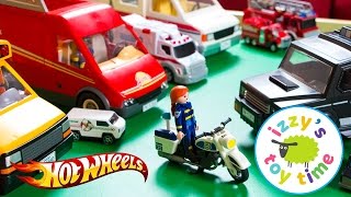 Cars  Hot Wheels and Fast Lane Playmobil Police Playset  Fun Toy Cars [upl. by Noraha]