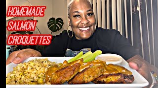 SALMON CROQUETTES w GRAVY amp HEARTS OF PALM FRIED RICE ketoliciousness food keto [upl. by Llenrep]