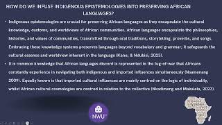 Indigenous Epistemology Seminar 8  Preserving adapting and advancing African languages [upl. by Ariajay]