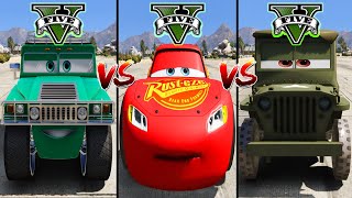 Lightning McQueen VS TJ VS Sarge in GTA 5  which is best [upl. by Bonnee912]