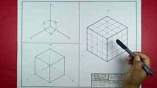 PERSPECTIVA AXONOMETRICA Isométrica trazado ejes cubo y malla isométrica [upl. by Yennaiv]