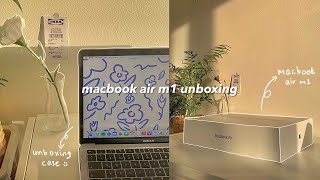 ✨🌱 macbook air m1 space gray unboxing  accessories  case decoration 💻 [upl. by Chrotoem]