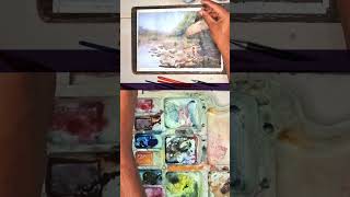 Beautiful Landscape Painting timelapse video watercolor painting landscape villagelife [upl. by Carisa]