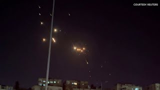 Iran attack on Israel Footage shows missiles flying over Jordan [upl. by Zetra251]