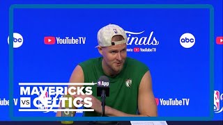 NBA Finals Kristaps Porzingis postgame interview after Celtics beat Mavericks to win NBA title [upl. by Dnomso]