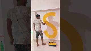 Wall painting yellow colour  S name lover 💛 🌎 wall painting shortvideo shorts bollywoodsongs [upl. by Procto]