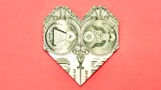 How to make Money Heart Craft 💖 Easy Dollar Bill Heart Origami Paper Money Heart Origami DIY Craft [upl. by Einnaf]